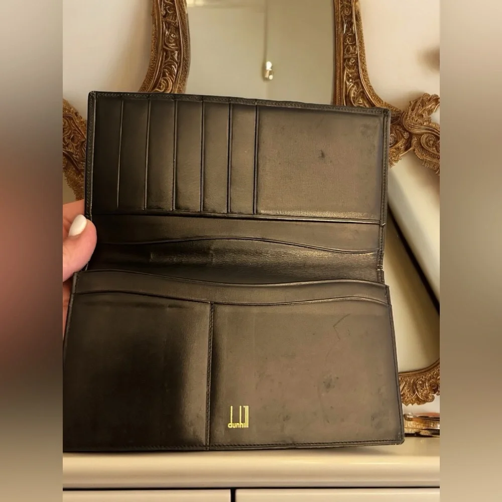 Dunhill unisex long slim black leather wallet
